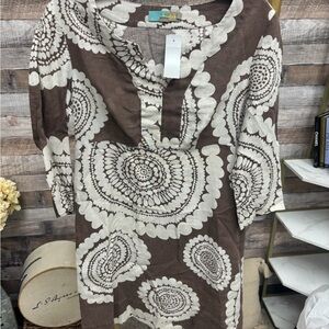 Boden Linen Brown & White Medallion Print 4